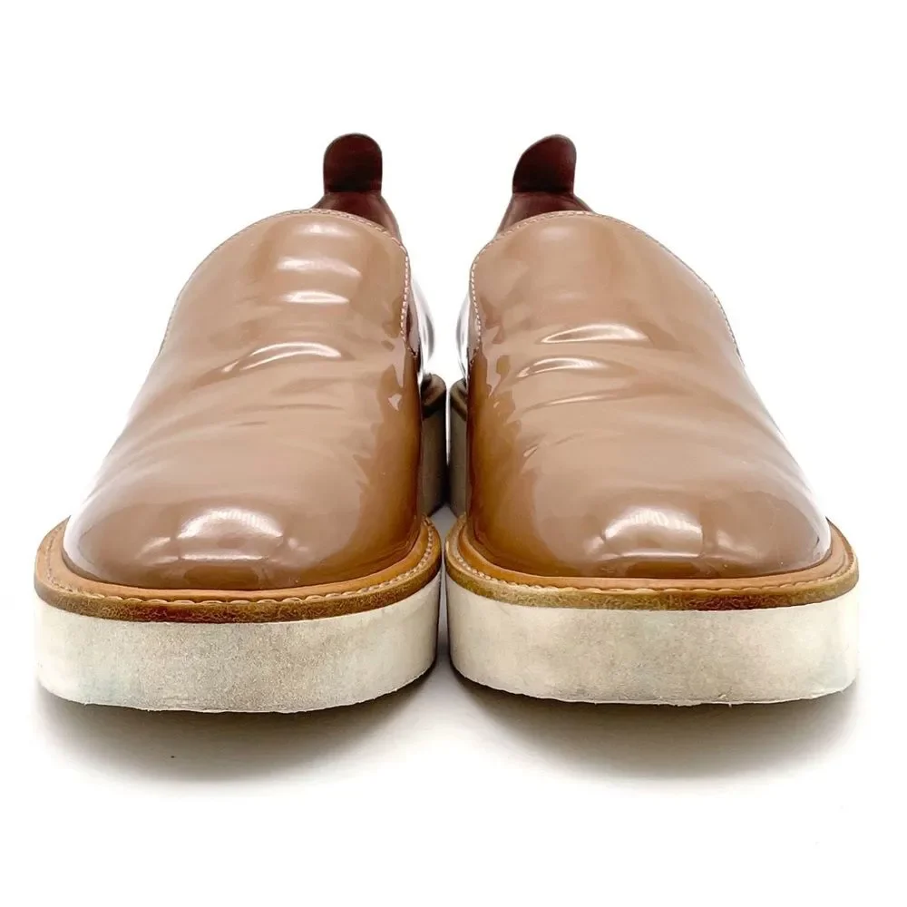 Vince Sanders Patent Leather Platform Slip On Sneakers Taupe Antique Rose Size 6